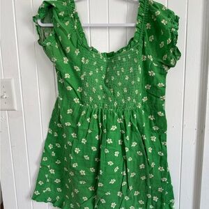 Distressed Green Floral Blouse